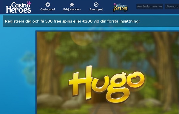 Casino Heroes med 25 gratis spinn på Hugo