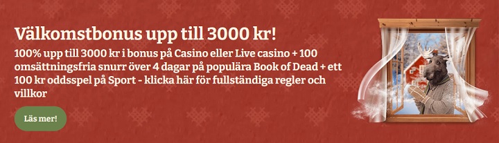 Casinostugan bonus upp till 3000 kr