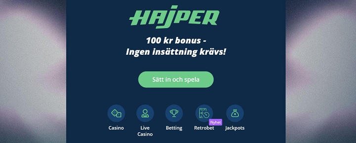 Hajper casinobonus 100 kr gratis